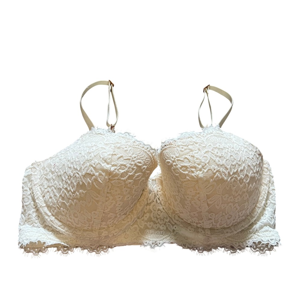 Aerie Cream Floral Lace Longline Underwire Bra Eyelash Trim Ivory 34D 4692